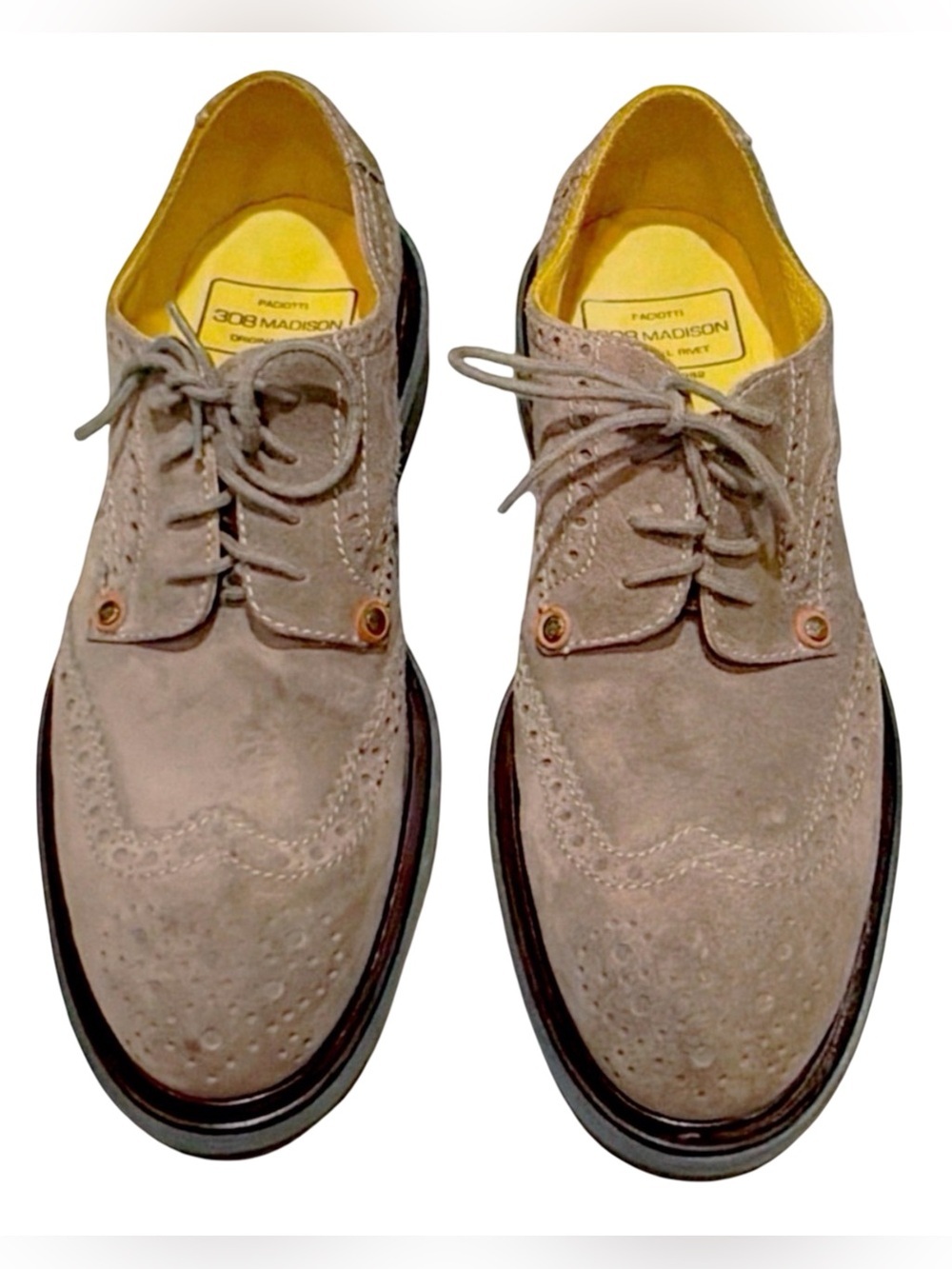 Cesare Paciotti Suede Wingtip Derby Shoes Taupe Chunky Sole Italian Luxury | 9 - Picture 12 of 13